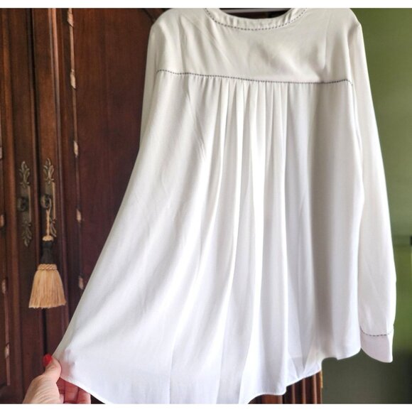 Lane Bryant Lng Slv Chiffon Blouse Pocket White w/ Black Whip Stitching Sz 18/20 - Picture 9 of 12